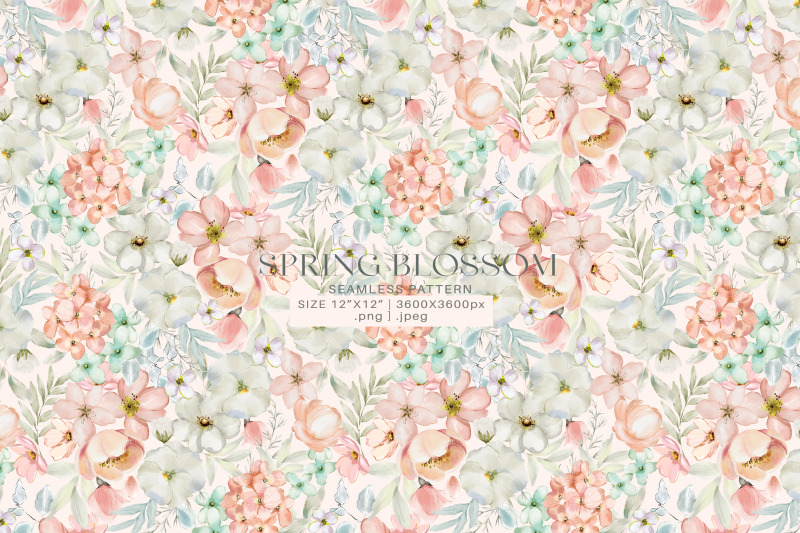 spring-blossom-watercolor-peachy-and-mint-flower-clipart-collection-w