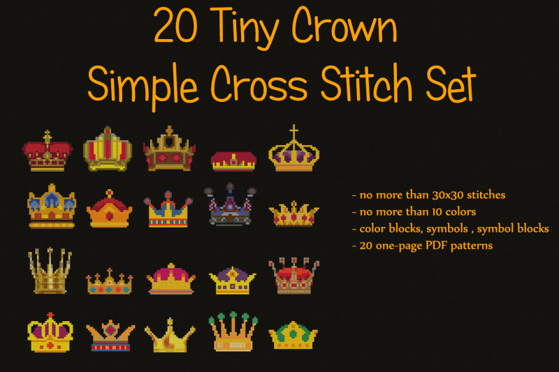 20-tiny-crown-cross-stitch-set-simple-small-cross-stitch-patterns