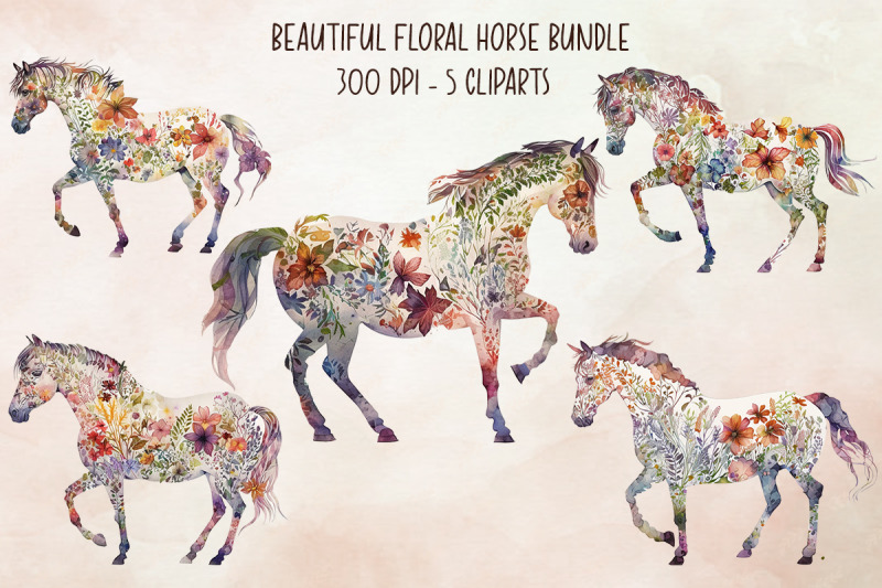 beautiful-floral-horse-cliparts-bundle