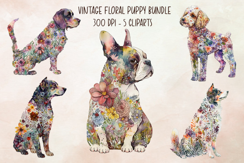 vintage-floral-puppy-cliparts-bundle