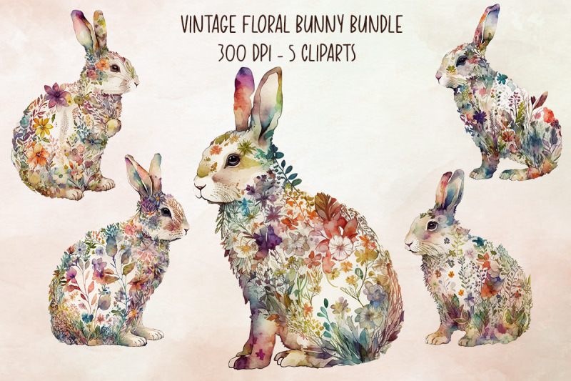 vintage-floral-bunny-cliparts-bundle