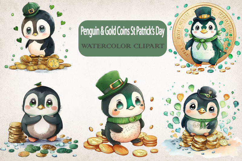 penguin-amp-coins-st-patrick-039-s-day-clipart-bundle