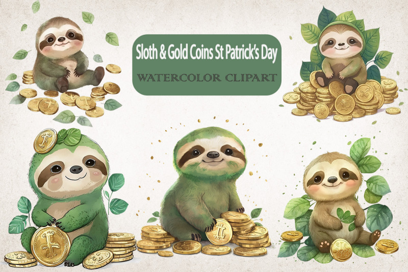 sloth-amp-coins-st-patrick-039-s-day-clipart-bundle