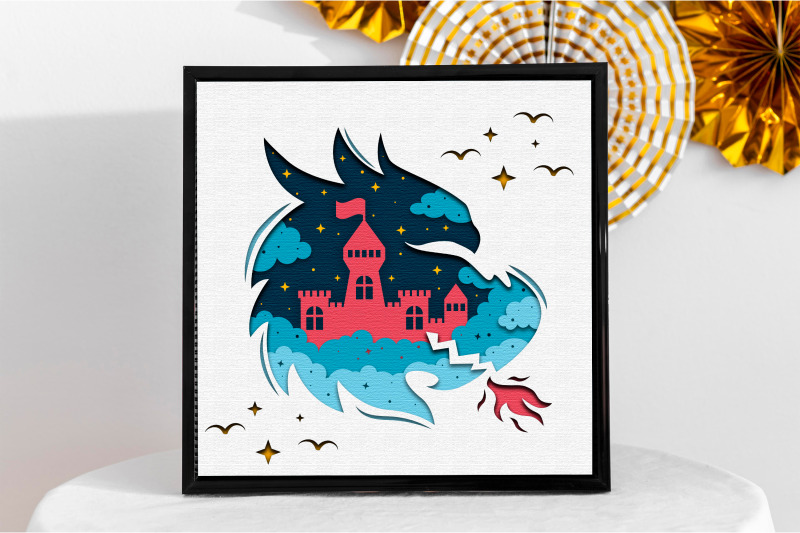 3d-papercut-dragon-head-with-castle-shadow-box-layered