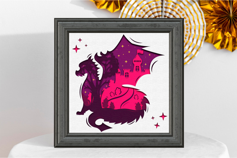 3d-papercut-dragon-scene-with-castle-layered-template