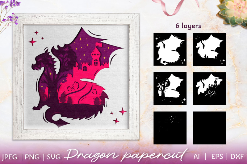 3d-papercut-dragon-scene-with-castle-layered-template