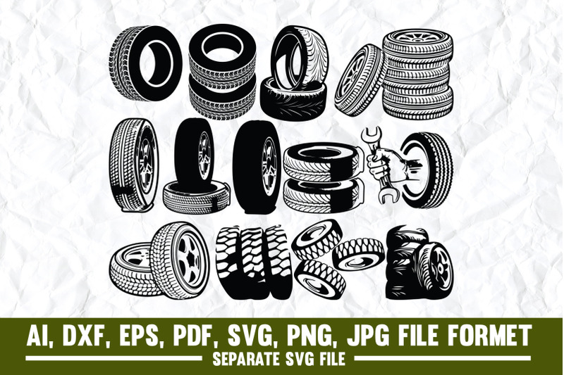 tire-vehicle-part-snow-stack-four-objects-winter-group-of-obje