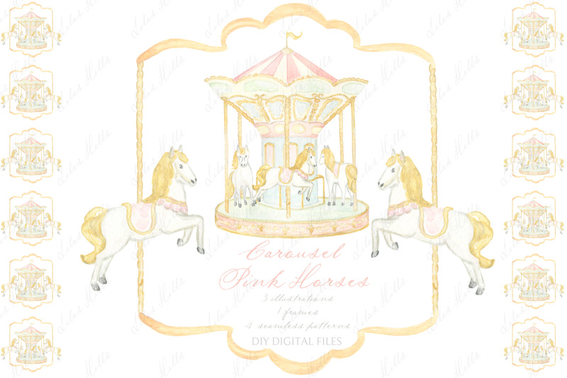 carousel-horses-pink-watercolor-diy