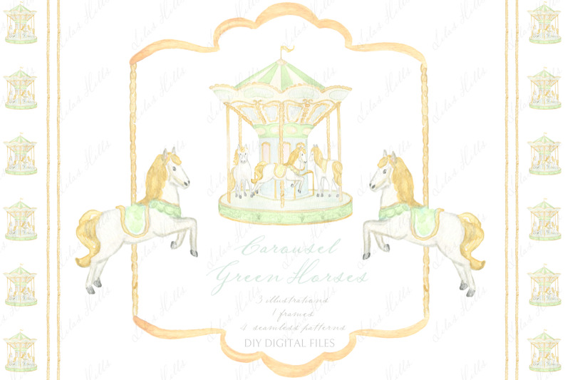 carousel-horses-green-watercolor-diy