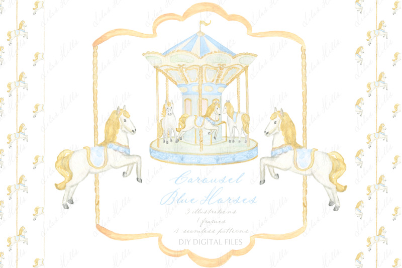 carousel-horses-blue-watercolor-diy