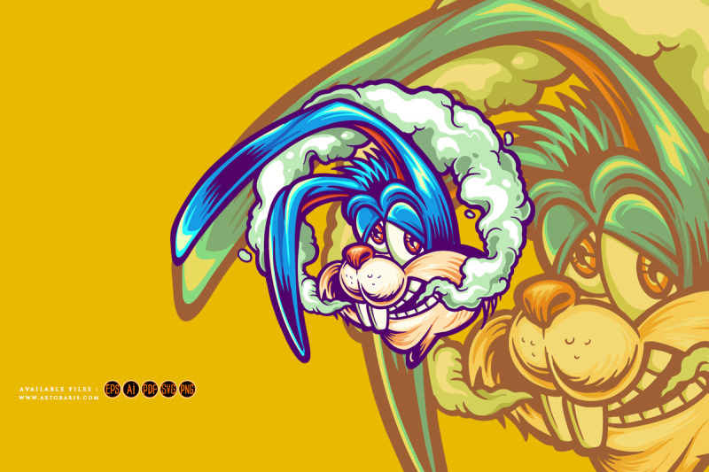 smoke-weed-rabbit-head-cartoon-mascot-illustration