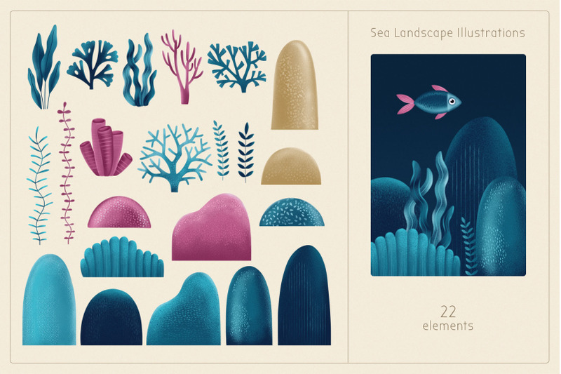 little-sea-cartoon-illustrations-set