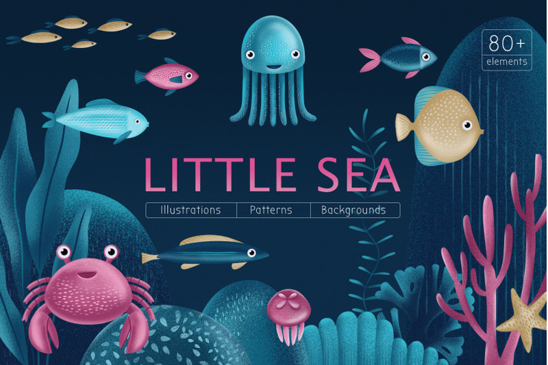 little-sea-cartoon-illustrations-set