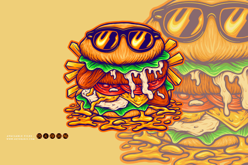 cute-burger-cool-cartoon-logo-illustrations