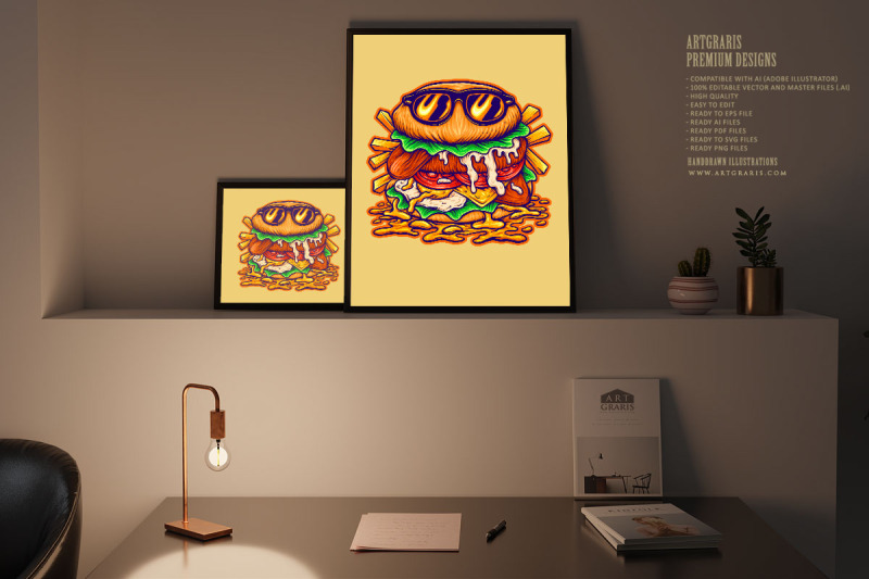 cute-burger-cool-cartoon-logo-illustrations