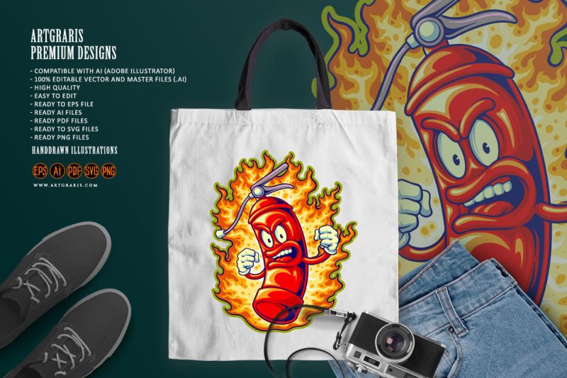 fire-extinguisher-flaming-spray-logo-cartoon-illustrations