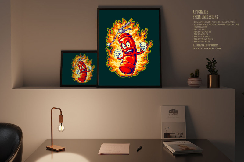 fire-extinguisher-flaming-spray-logo-cartoon-illustrations