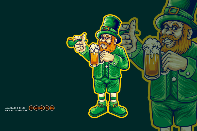 st-patrick-039-s-beer-day-leprechaun-cartoon-logo-illustrations