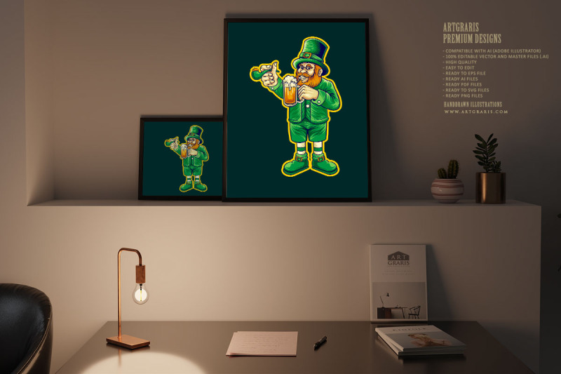 st-patrick-039-s-beer-day-leprechaun-cartoon-logo-illustrations