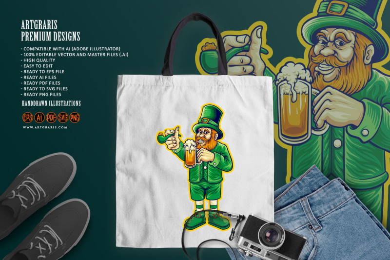 st-patrick-039-s-beer-day-leprechaun-cartoon-logo-illustrations