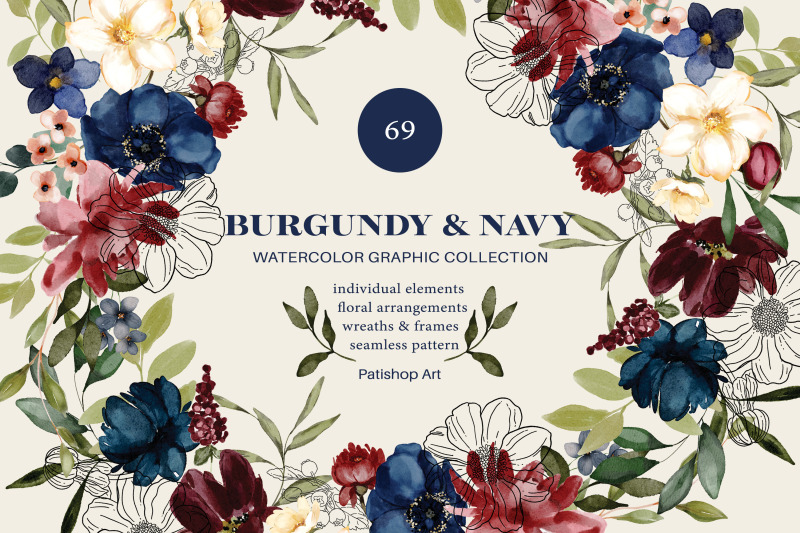 burgundy-amp-navy-watercolor-roses-clipart-collection