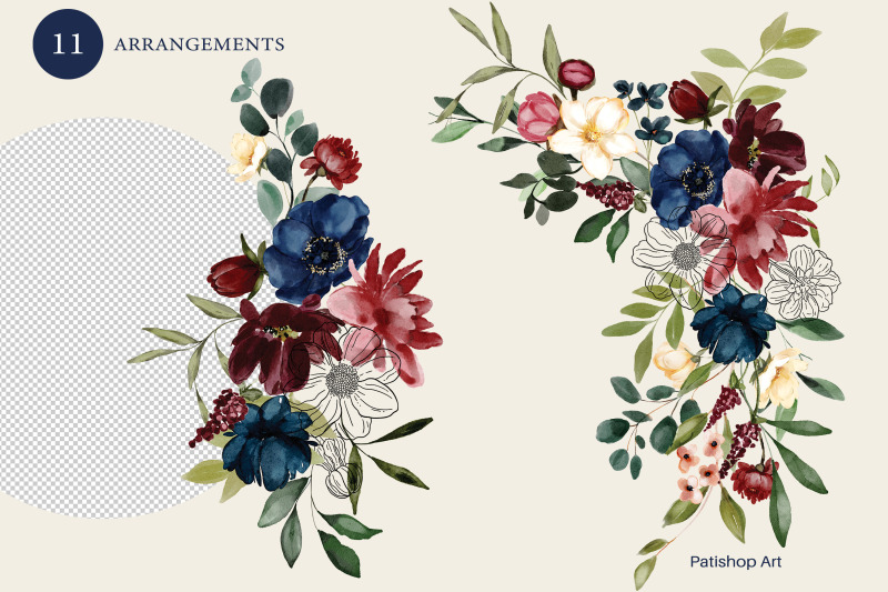 burgundy-amp-navy-watercolor-roses-clipart-collection