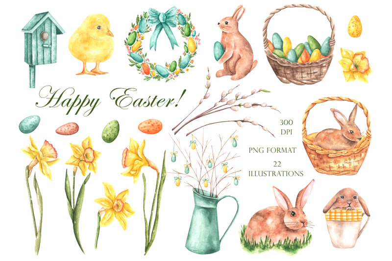easter-watercolor-clipart-easter-bunny-easter-eggs-daffodils