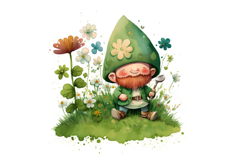 watercolor-happy-green-gnome