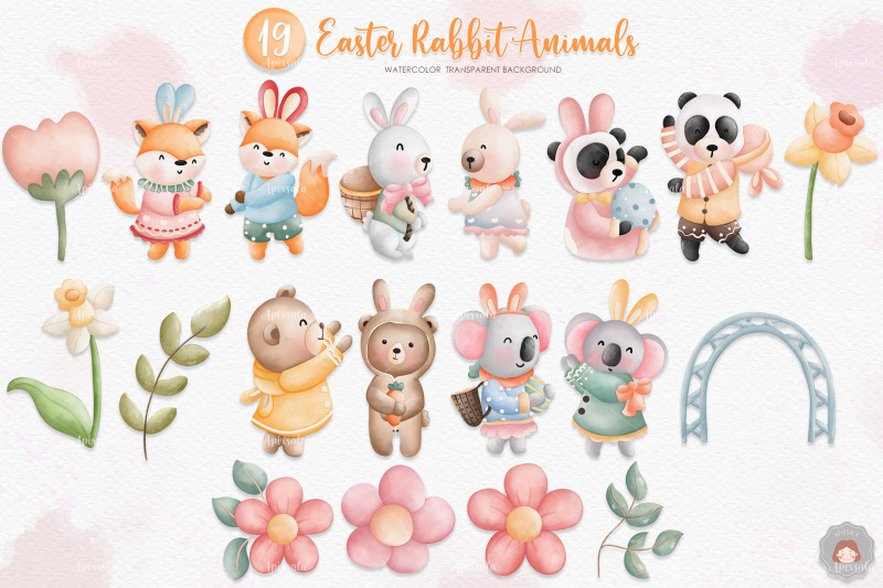 easter-rabbit-animal-in-flower-garden-clipart-collection