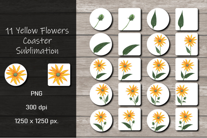 yellow-flowers-coaster-sublimation-design-bundle