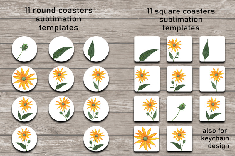 yellow-flowers-coaster-sublimation-design-bundle