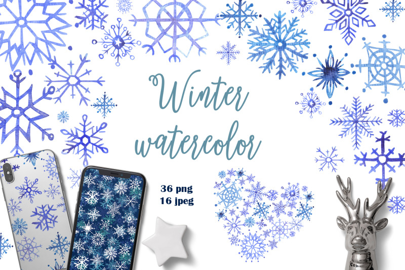 snowflakes-watercolor-cliparts-set