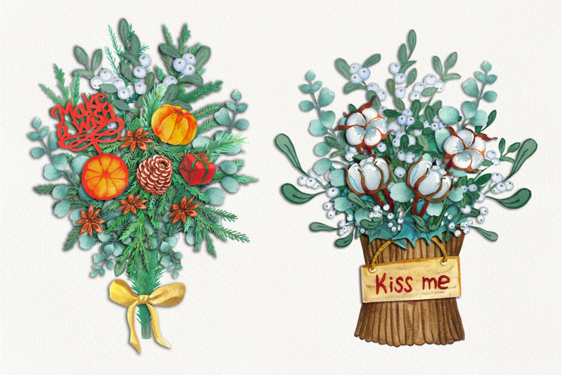 watercolor-cliparts-christmas-bouquets