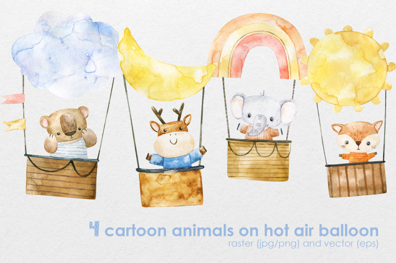 watercolor-animals-on-hot-air-balloon