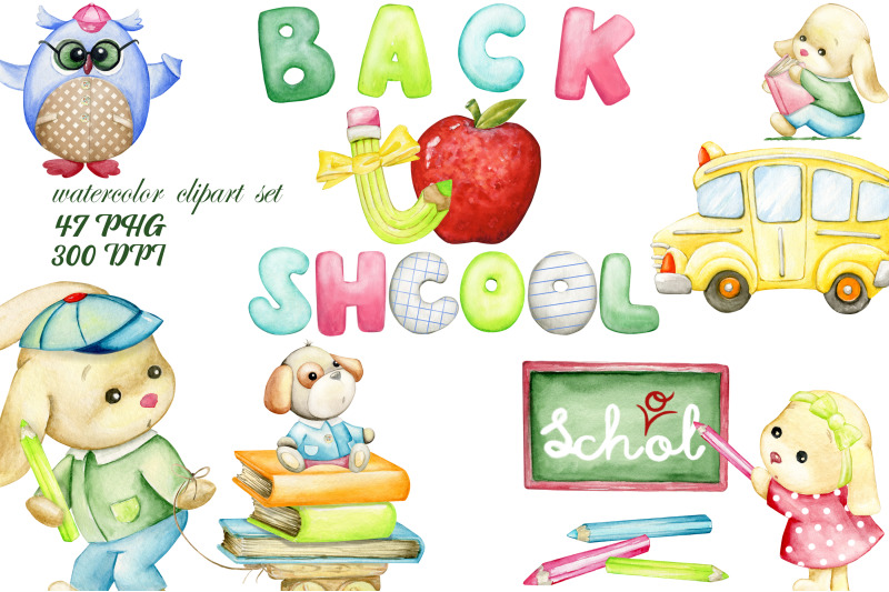 back-to-school-watercolor-clipart-cute-student-animals-owl-teacher