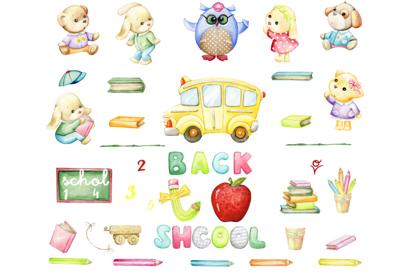 back-to-school-watercolor-clipart-cute-student-animals-owl-teacher