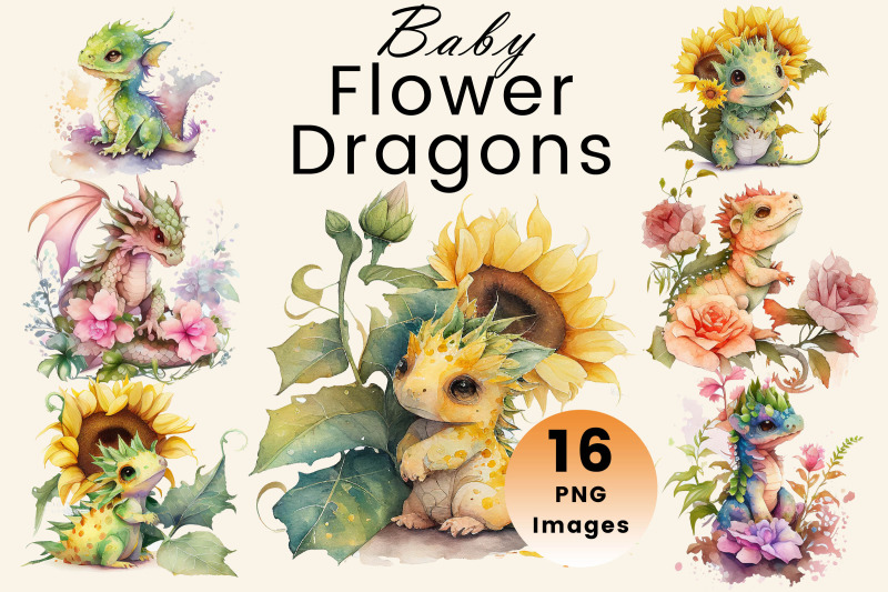 cute-flower-dragon-babies-16-graphic-clip-art-illustration-instant-d