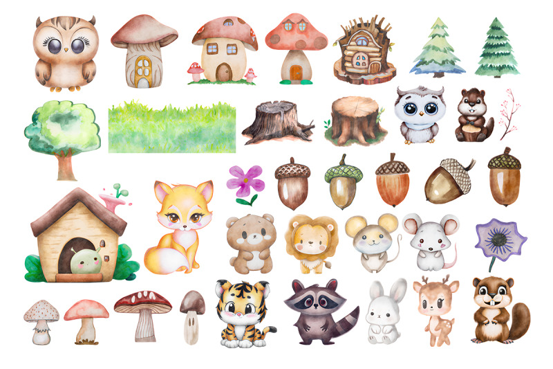 woodland-animal-watercolor-clipart-set-png