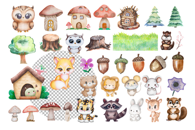 woodland-animal-watercolor-clipart-set-png