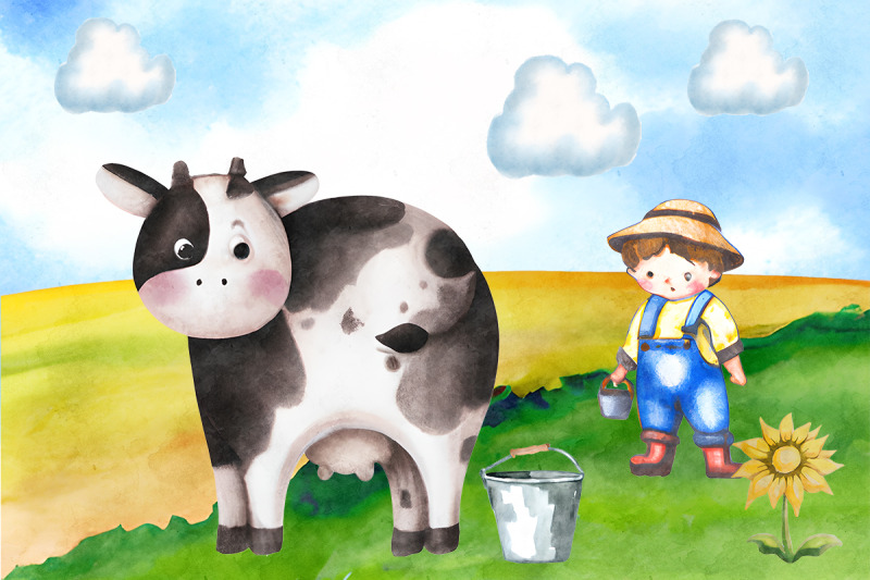 cute-farm-watercolor-clipart-set-png