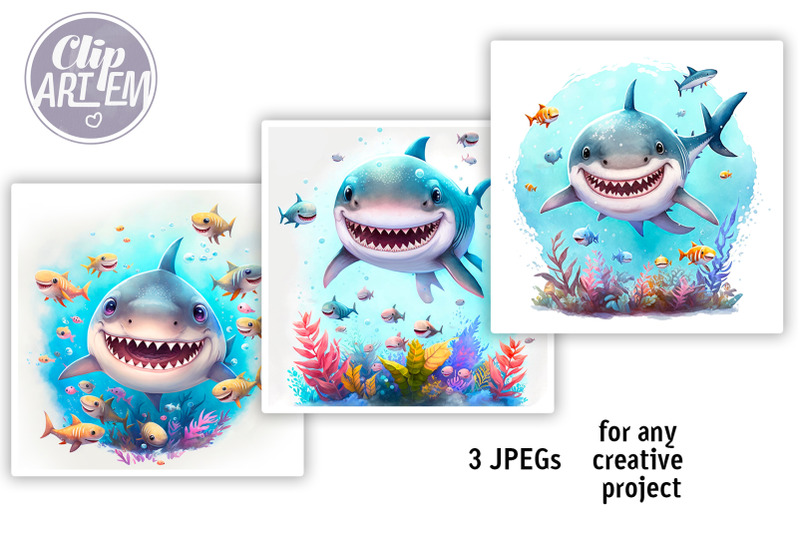 shark-baby-wall-art-3-jpegs-undersea-smiling-shark-watercolor-images