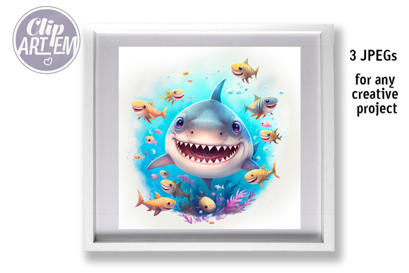 shark-baby-wall-art-3-jpegs-undersea-smiling-shark-watercolor-images