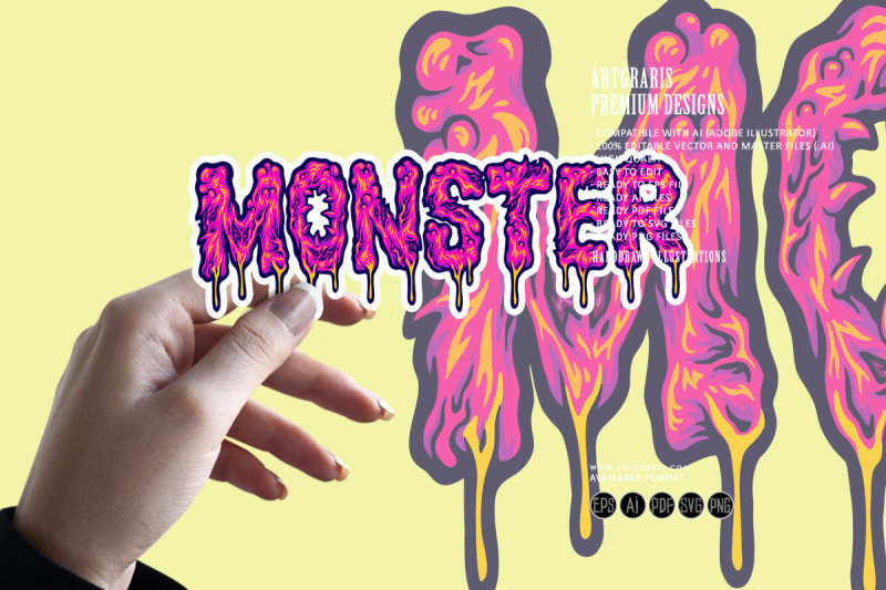 creepy-monster-text-melted-hand-lettering-word-illustrations