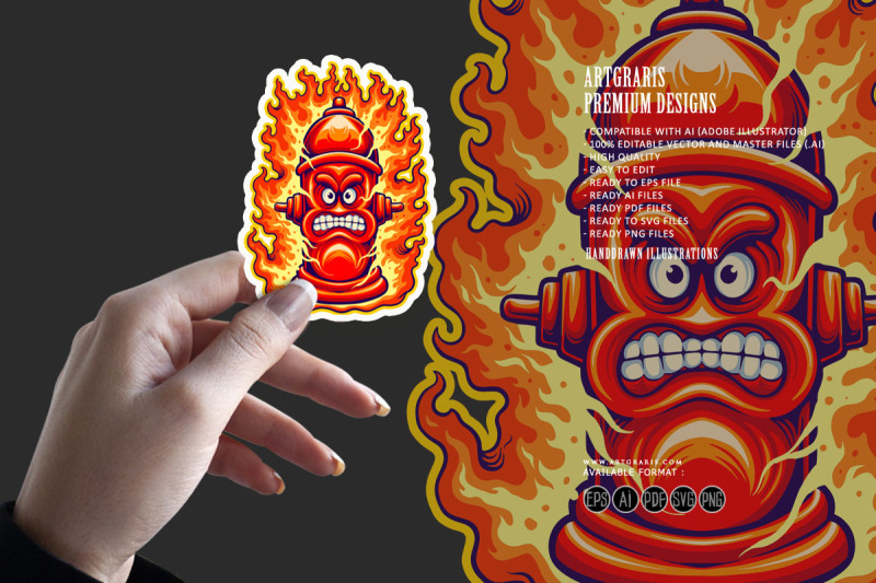 classic-creepy-flaming-fire-hydrant-logo-cartoon-illustrations