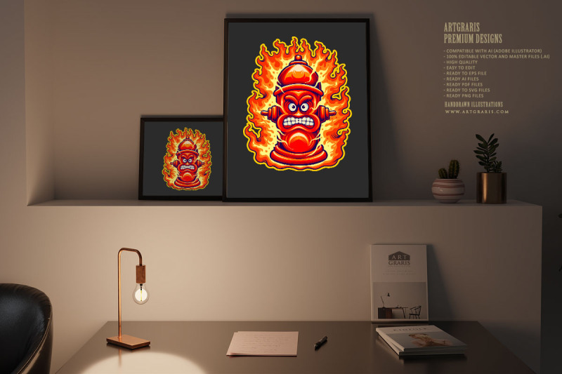 classic-creepy-flaming-fire-hydrant-logo-cartoon-illustrations