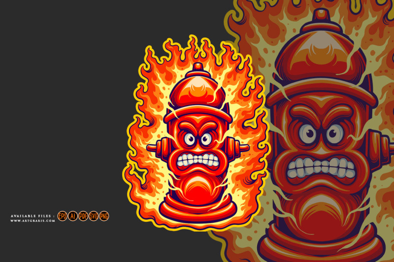 classic-creepy-flaming-fire-hydrant-logo-cartoon-illustrations