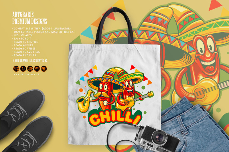 cute-chilli-peppers-cinco-de-mayo-playing-music-illustrations