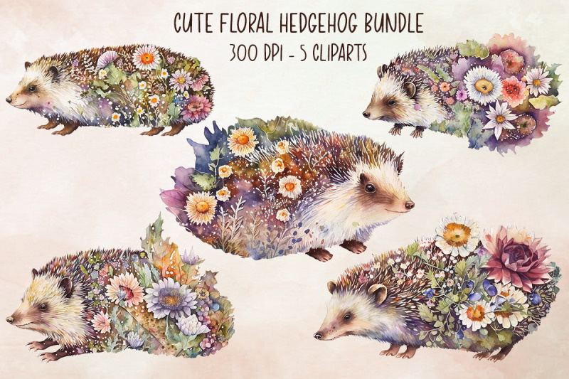 cute-floral-hedgehog-cliparts-bundle