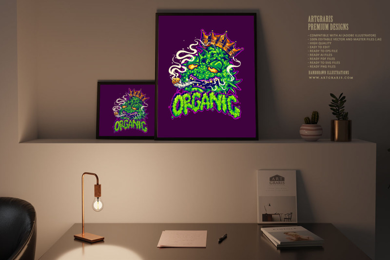 organic-lettering-word-cannabis-leaf-plant-logo-cartoon-illustrations