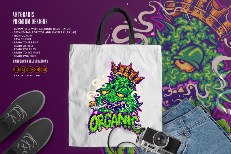 organic-lettering-word-cannabis-leaf-plant-logo-cartoon-illustrations